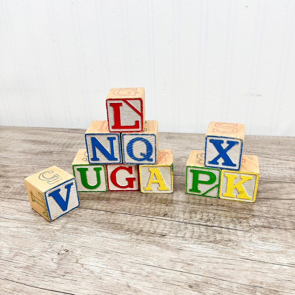 Vintage Alphabet‎ Blocks Set of 10: Nursery Decor Wooden Blocks